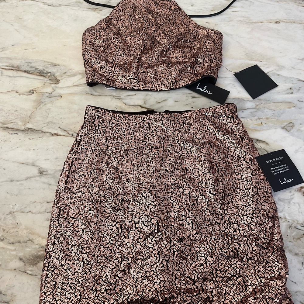 Lulu's Rose Gold Sequin Skirt